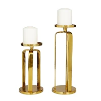 Set of 2 Gold Aluminum Modern Candle Holder, 14" x 5" x 5"