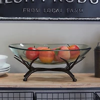 17" Kitchen Glass Serving Bowl with Black Metal Branch Stand