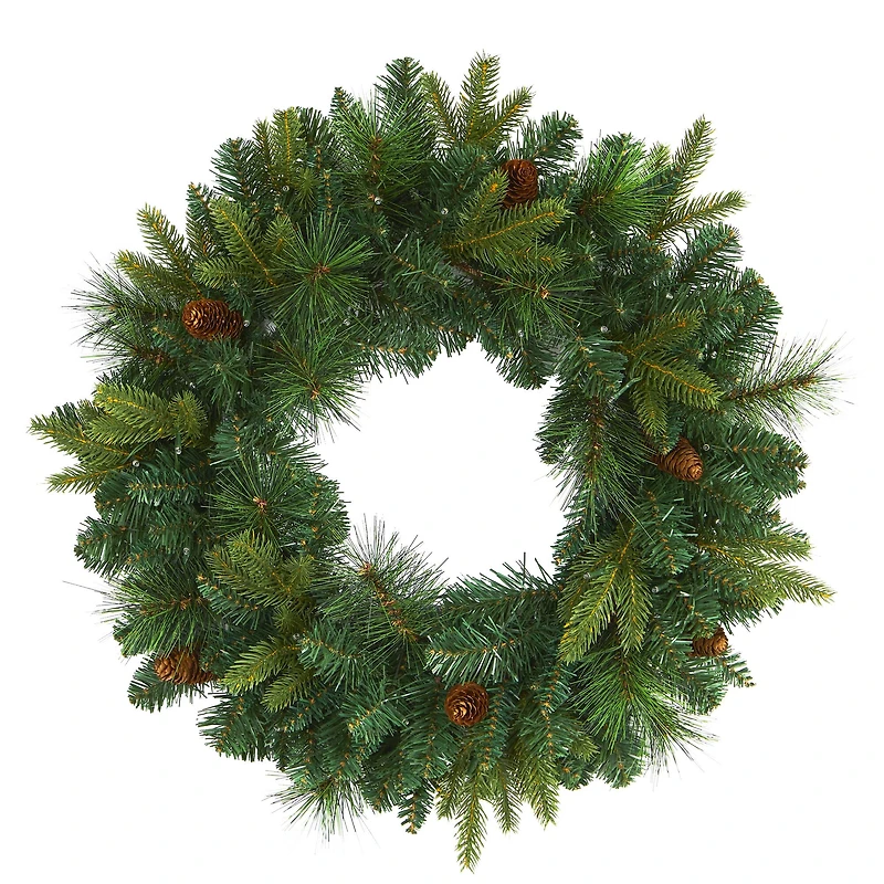 24" LED Mixed Pine Artificial Christmas Wreath