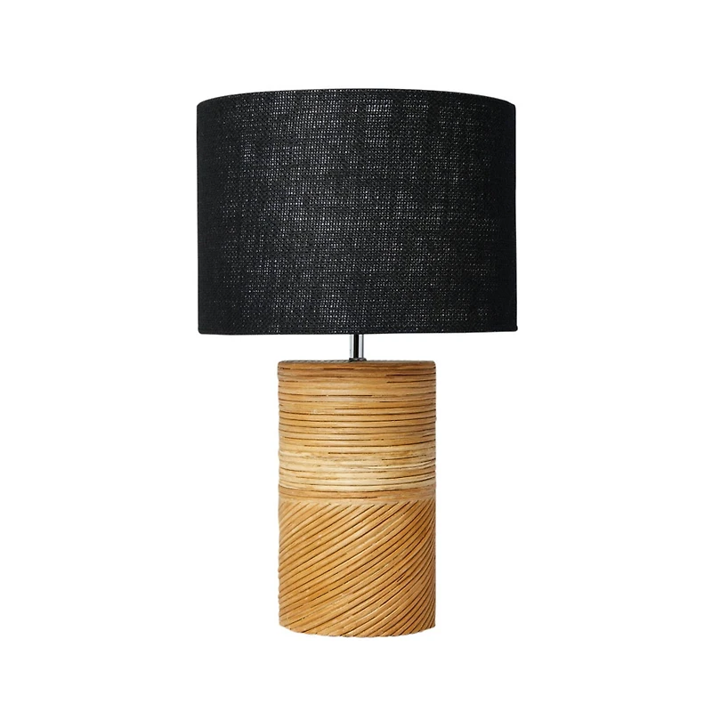 Hello Honey® 20.5" Natural and Black Modern Rattan and Wood Table Lamp with Black Jute Shade