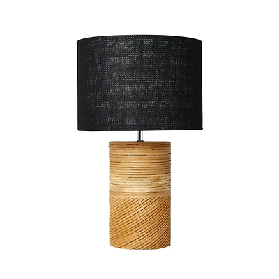 Hello Honey® 20.5" Natural and Black Modern Rattan and Wood Table Lamp with Black Jute Shade