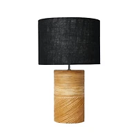 Hello Honey® 20.5" Natural and Black Modern Rattan and Wood Table Lamp with Black Jute Shade