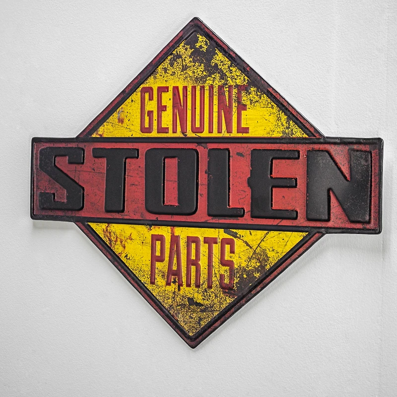 American Art Décor™ 18.25" Genuine Stolen Parts Embossed Metal Sign