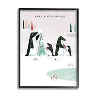 Stupell Industries Warm Winter Wishes Snowy Penguins Framed Giclee Art