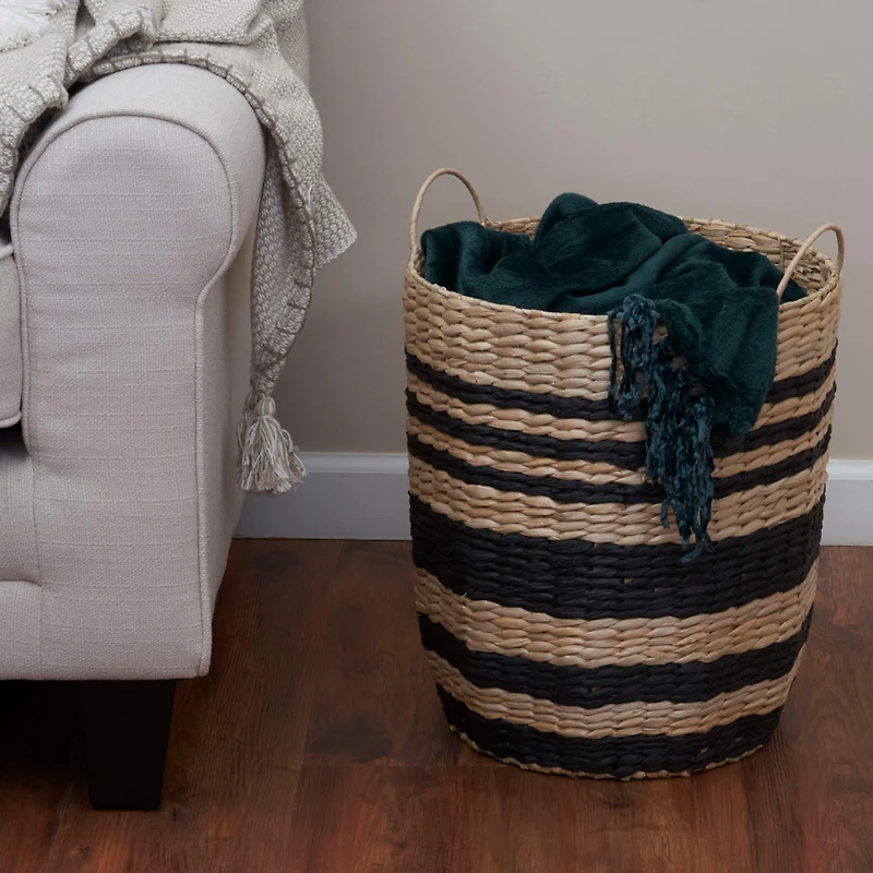 Household Essentials 18" Black & Natural Cattail & Paper Banded Basket