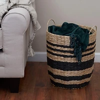 Household Essentials 18" Black & Natural Cattail & Paper Banded Basket