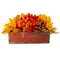 14" Autumn Harvest Maple Leaf & Berry Arrangement in Wooden Box