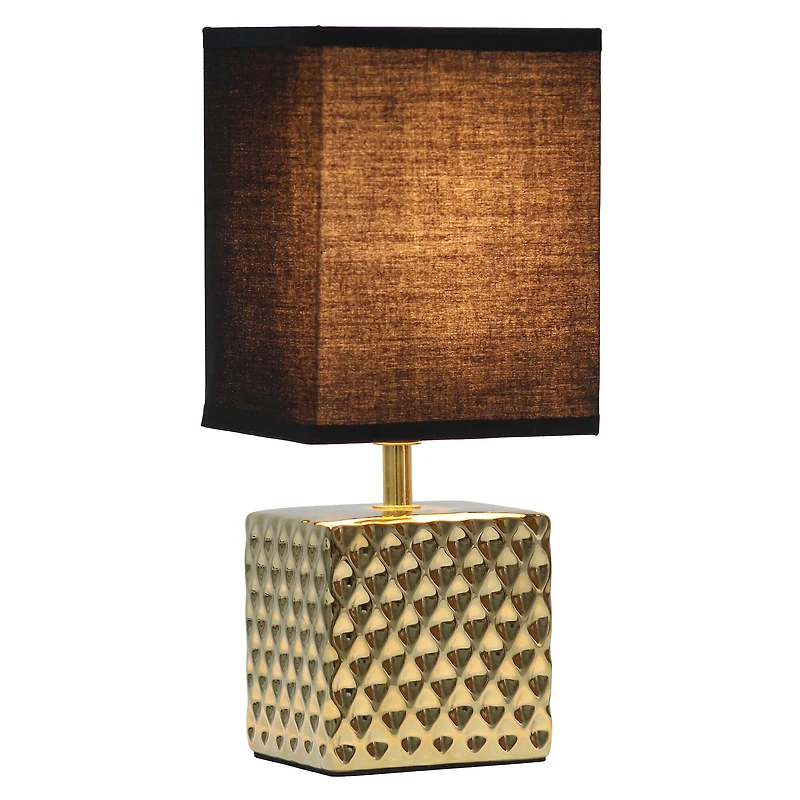 Simple Designs 12" Petite Hammered Gold Square Table Lamp
