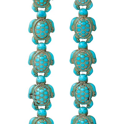 12 Pack:  Turquoise Dyed Reconstituted Stone Turtle Beads, 18mm by Bead Landing™