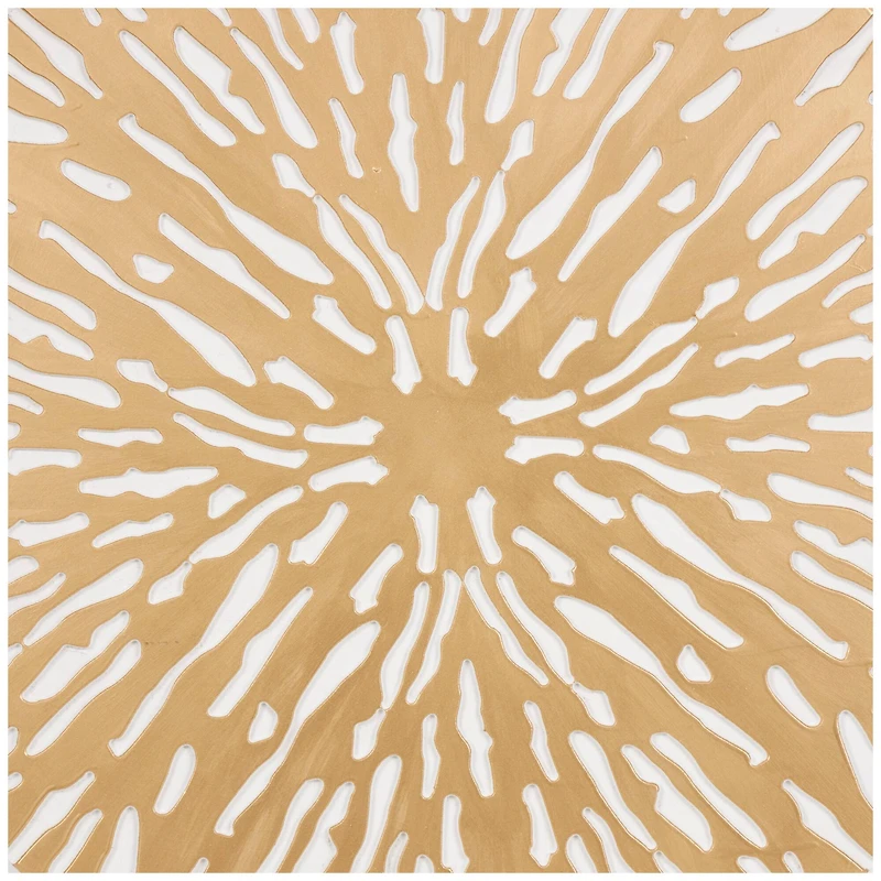 36" x 36" Gold Wooden Starburst Abstract Carved Circle Wall Décor with White Backing