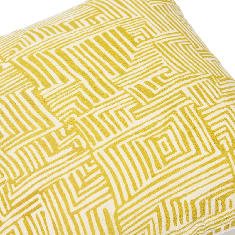 Hello Honey® Mustard & Cream Kuba Cloth Pattern Cotton Pillow