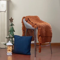 Golden Ochre Knit Throw Blanket With Tassels