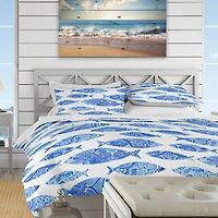 Designart Pattern with Fishes Nautical & Coastal Duvet Cover Set