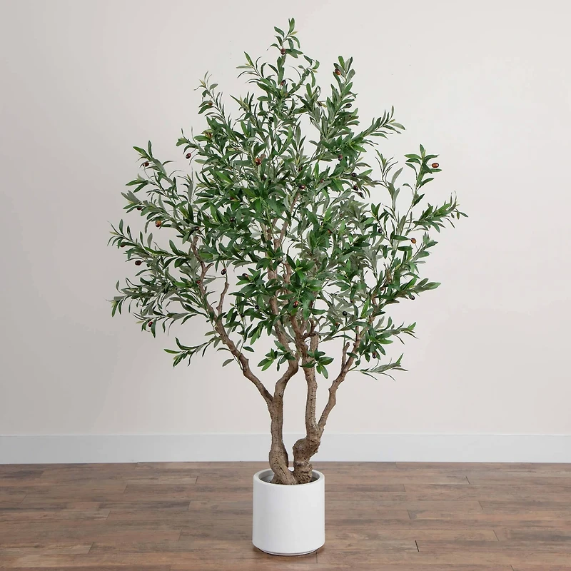 6ft. Artificial Grand Olive Tree in White Decorative Planter