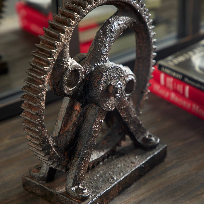 9" Brown Polystone Industrial Abstract Sculpture