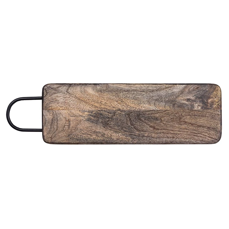 Hello Honey® 17.5" Natural and Black Minimalist Wood Cutting Board with Metal Handle