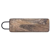 Hello Honey® 17.5" Natural and Black Minimalist Wood Cutting Board with Metal Handle