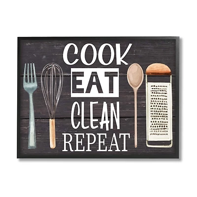 Stupell Industries Cook Eat Clean Humorous Quote Rustic Kitchenware in Frame Wall Art