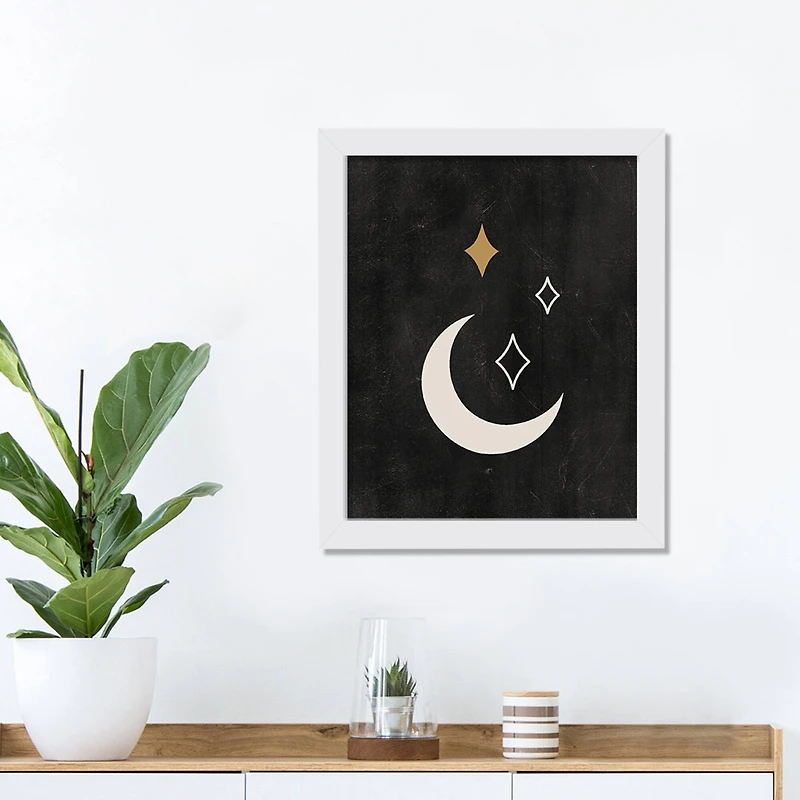 Twinkle Moon Stars 2 11" x 14" White Framed Print Under Plexiglass
