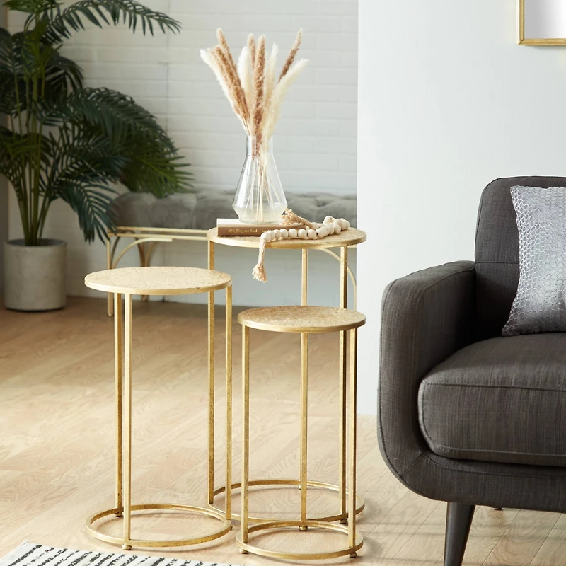 Gold Round Metal Glam Accent Table Set