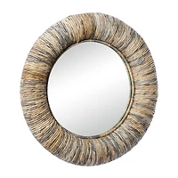 35" Gray Temper Border Coastal Style Round Wall Mirror