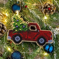 Wonderland Crafts Red Truck Ornament Bead Embroidery on Wood Kit
