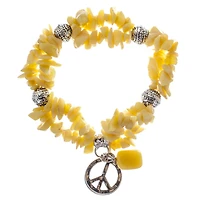 John Bead New Jade Yellow Natural Stone 2-Strand Bracelet with Peace Charm