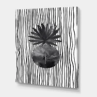 Designart - Black and White Tropical Leaf On Striped I