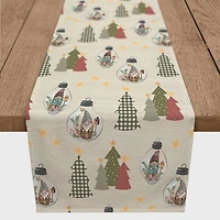 90" Tree & Globe Pattern Cotton Twill Runner