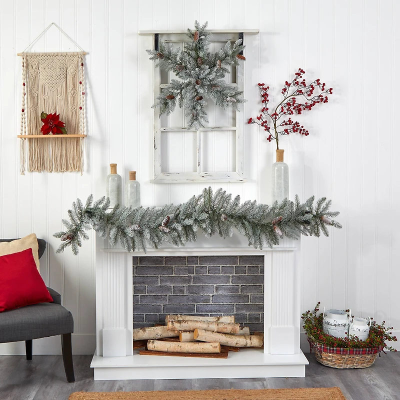 30" Pre-Lit Flocked Snowflake Artificial Dunhill Fir Wreath With Pinecones