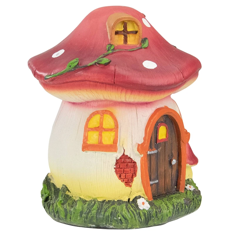 6.25" Red Mushroom House Outdoor Garden Statue