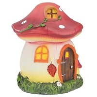 6.25" Red Mushroom House Outdoor Garden Statue