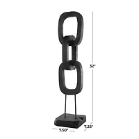 32" Black Teak Wood 3-Link Chain Sculpture with Stand
