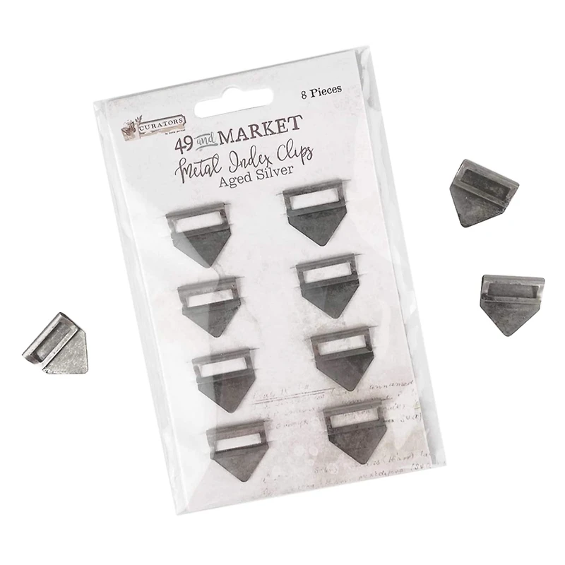 49 And Market Curators Aged Silver Metal Index Clips, 8ct.