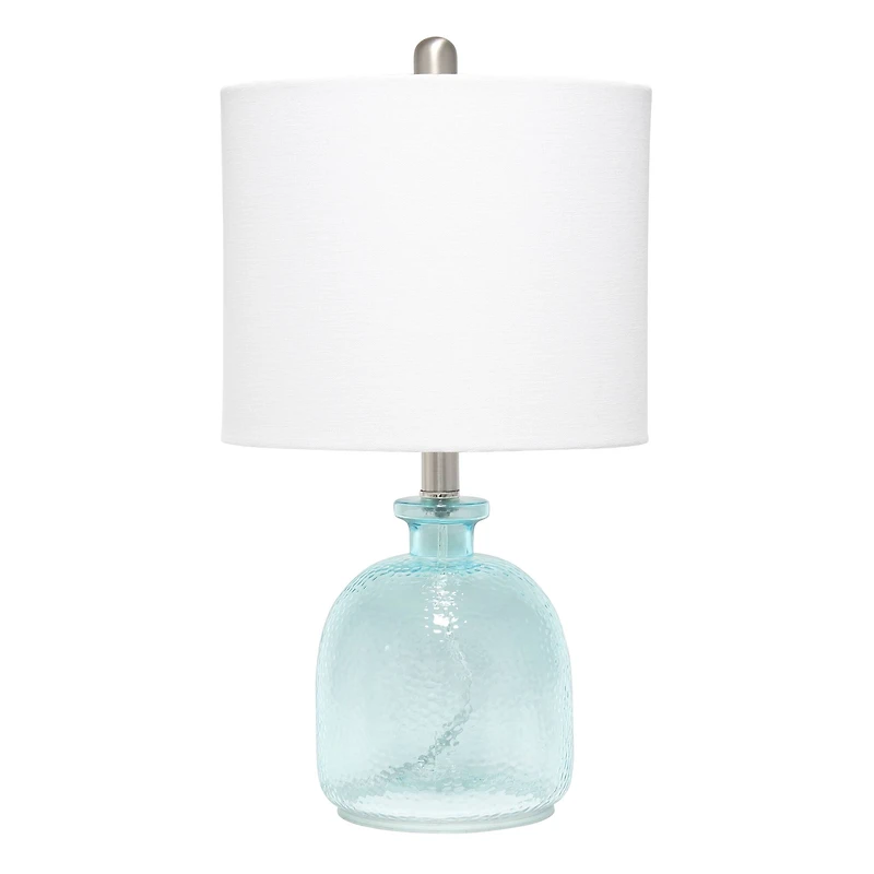 Lalia Home 20" Clear Blue Hammered Glass Jar Table Lamp with White Shade