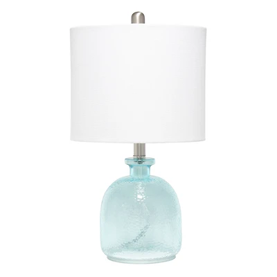 Lalia Home 20" Clear Blue Hammered Glass Jar Table Lamp with White Shade