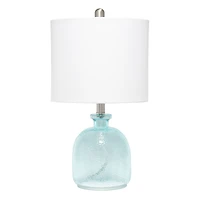Lalia Home 20" Clear Blue Hammered Glass Jar Table Lamp with White Shade