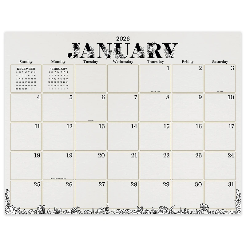 2026 Floral Large Desk Pad Monthly Blotter Calendar