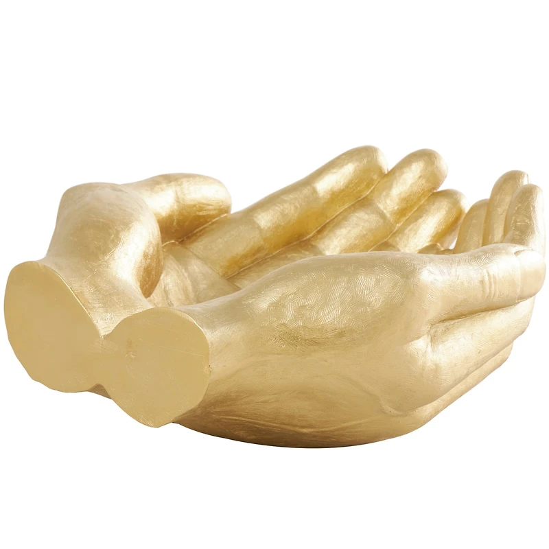 16.5" Gold Polystone Open Hands Sculpture Décor