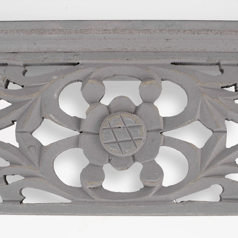 24" Gray Hand-Carved Medallion Floating Wall Shelf