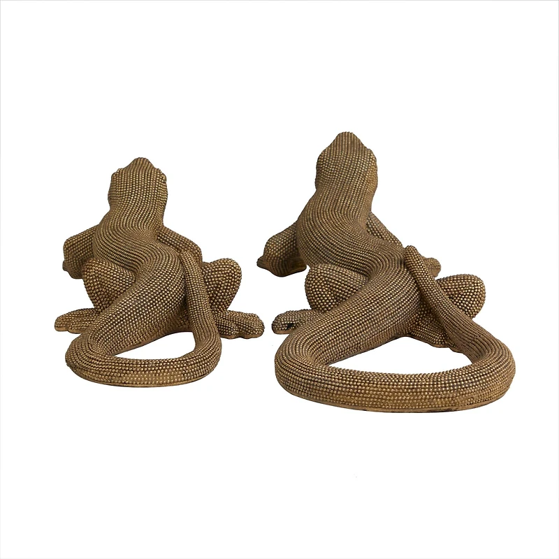 Gold Beaded Lizard Sculpture Set