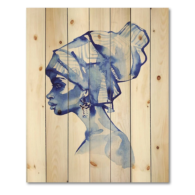 Designart - Blue Fashion Portrait of Afro American Woman