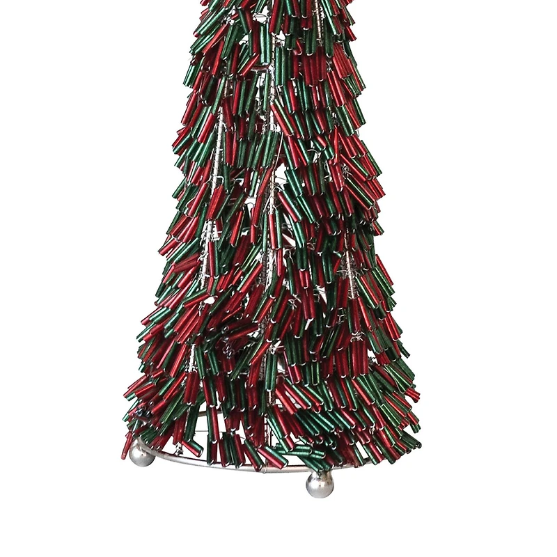 Hello Honey® 10.75" Red & Green Metal & Glass Beaded Christmas Tree