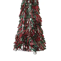 Hello Honey® 10.75" Red & Green Metal & Glass Beaded Christmas Tree
