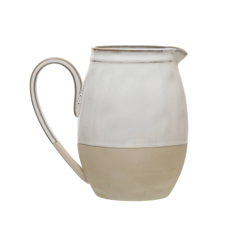 Hello Honey® 7" White & Tan Stoneware Pitcher