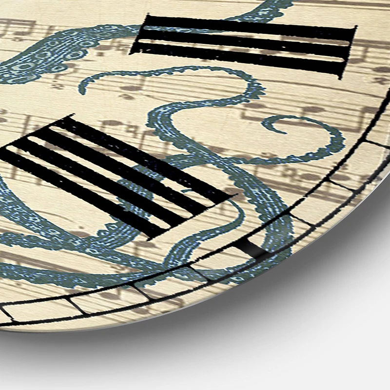 Designart 'Octopus Music Score Ii Large Nautical & Coastal Wall Clock