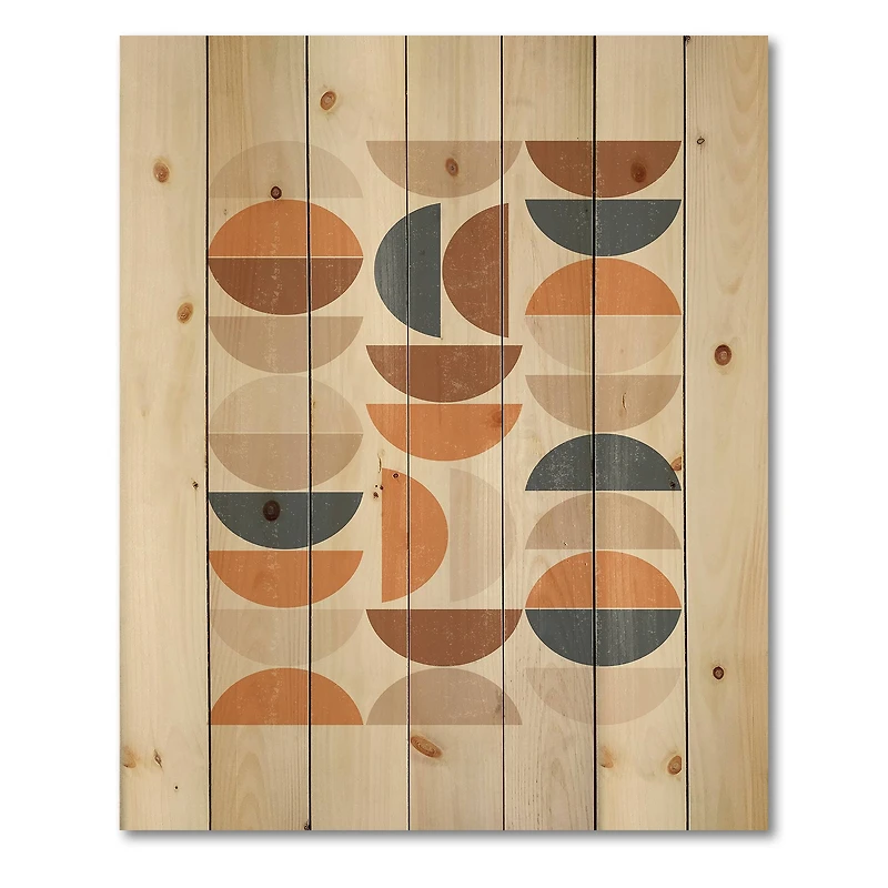 Designart - Abstract Sun and Moon S In Blue and Orange - Modern Print on Natural Pine Wood