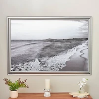 Silver Canvas Ocean Landscape Textured Framed Wall Art with Black & White Accents