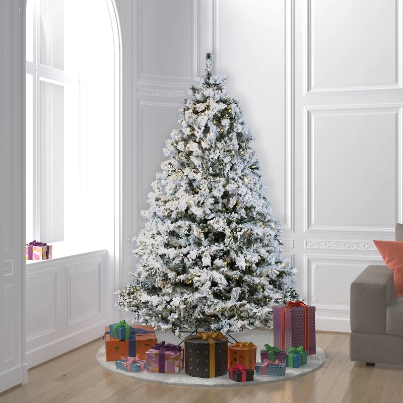6.5ft. Pre-Lit Flocked Alaskan Pine Artificial Christmas Tree, Pure White Dura-Lit® LED Lights