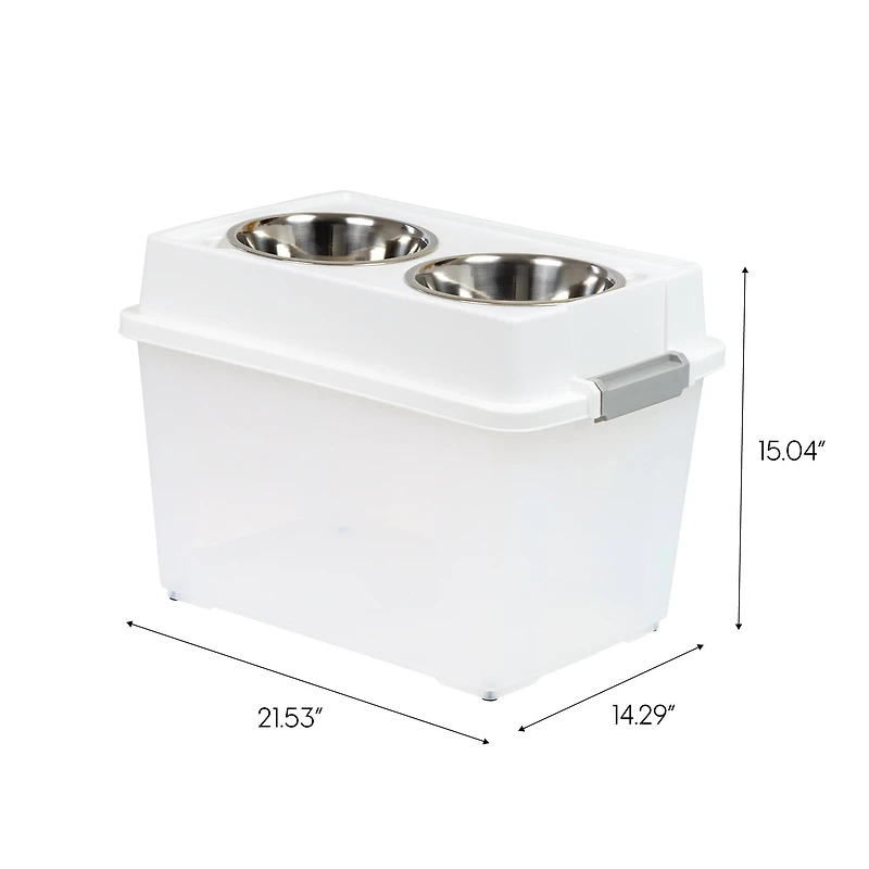 IRIS 45qt. Clear/White/Gray Airtight Elevated Feeder Storage Container